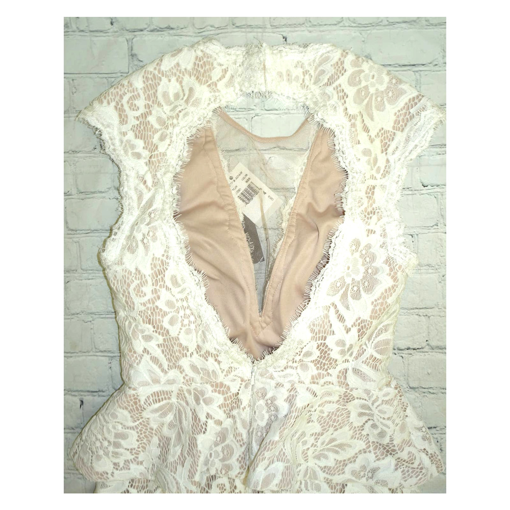 Betsy & Adam Peplum All Over Lace w/ Open Back Dress, Cream, 4 NWT - Picture 5 of 11